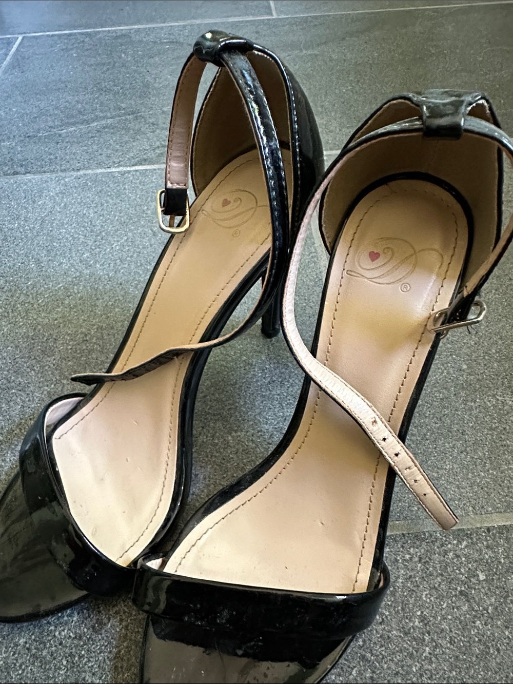 Black Patent Ankle Strap High Heel Sandals - Women